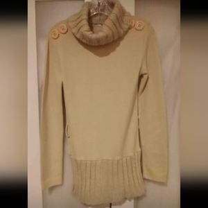 Casting Paris - Soft tan designer knit cowl neck sweater with belt loops sz 1, M